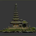 Detailed Traditional Temple Model Scenes With Multi Tiered Towers Green Vegetation And Small Pavilions