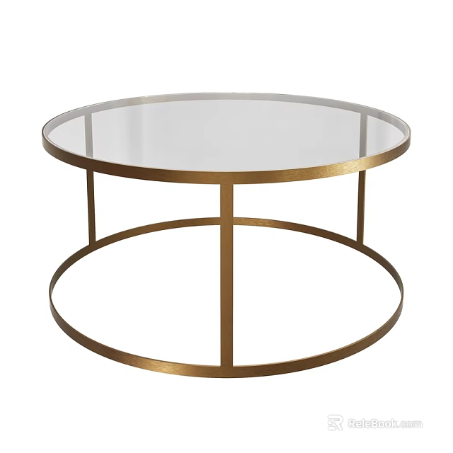 Modern Round Dining Table With Clear Glass Top And Gold Metal Frame 3d model 