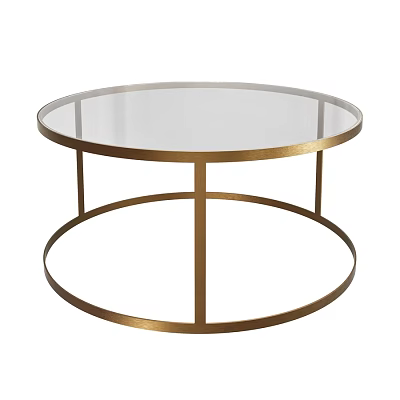 Modern Round Dining Table With Clear Glass Top And Gold Metal Frame 3d model