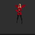 Blonde Woman In Red Costume With Red Bat Wings Fantasy Character Design