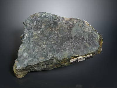 Natural Stone with Wooden Base Displaying Textured Surface and Solid Support Structure 3d model