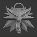 Silver Wolf Head Sculpture With Geometric Design And Shiny Metal Surface