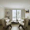 Modern Living Room Interior With White Sofas Two Chairs And Marble Coffee Table 3d model
