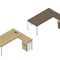 Two L Shaped Office Desks With Wooden Top Drawers And Metal Legs