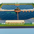 Twin Scenic Ponds With Central Pavilion Stone Pathways Lily Pads And Lush Greenery