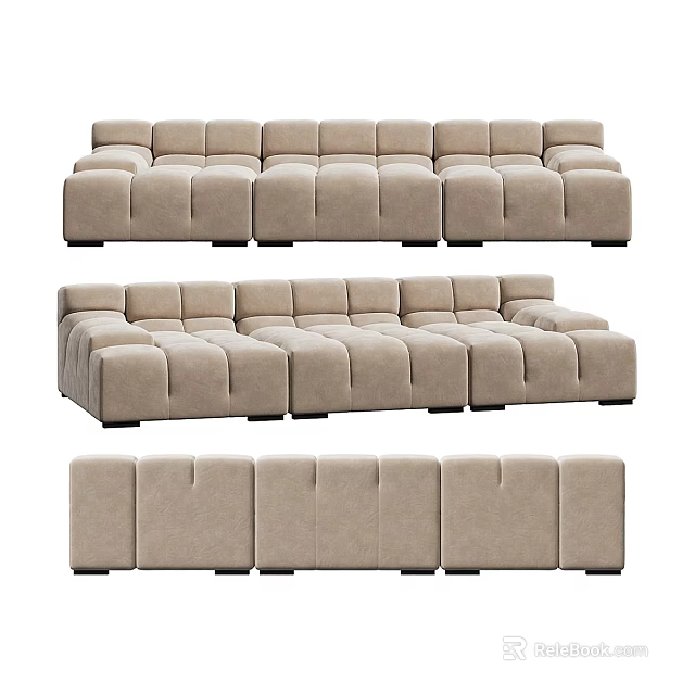 Modern Two Seater Sofa With Beige Upholstery And Modular Design Elements 3d model