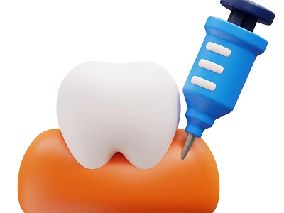 Game Movie Character With Blue Syringe Next To White Tooth On Orange Base 3d model