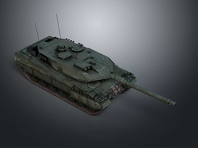 Military Tank With Tracks Turret Cannon And Antennas In Green Camouflage 3d model