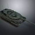 Military Tank With Tracks Turret Cannon And Antennas In Green Camouflage
