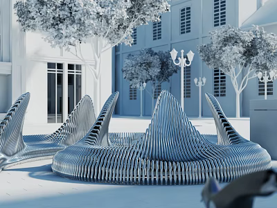 Modern Artistic Outdoor Chairs With Unique Design In Urban Area 3d model