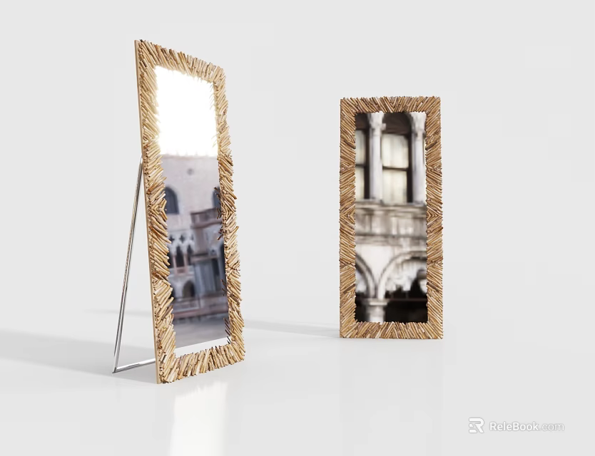 Two Rectangular Mirrors With Woven Rattan Frame For Modern Home Decor 3d model