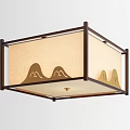 Chinese Style Ceiling Lights With Beige Shade And Mountain Architectural Patterns 3d model