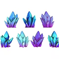 Blue Purple Crystal Clusters With Various Shapes 3D Rendered Design Elements 3d model