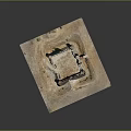 Ancient Fortress Architectural Model With City Walls Towers And Sandy Ground