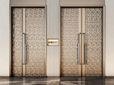 Elegant Golden Double Doors With Intricate Patterns And Metallic Frames In Modern Interior 3d model