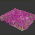 Modern Detailed Miniature Terrain Model with Green Grass Ponds and Pathways