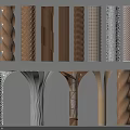 Various Decorative Columns With Twisted Perforated And Textured Patterns In Wooden And Stone Finishes