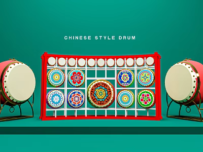 Traditional Chinese Style Drum With Red Frame And Colorful Artistic Patterns 3d model