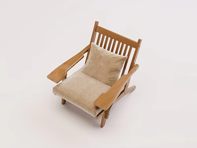 Comfortable Wooden Single Chair With Armrests And Beige Cushion Pillow 3d model