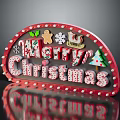 Red And White Arched Christmas Decorative Sign With Gingerbread Man Snowflake Tree Sleigh