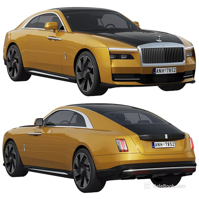 Luxury Golden Black Rolls Royce Car Front And Rear Views 3d model 