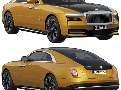 Luxury Golden Black Rolls Royce Car Front And Rear Views 3d model