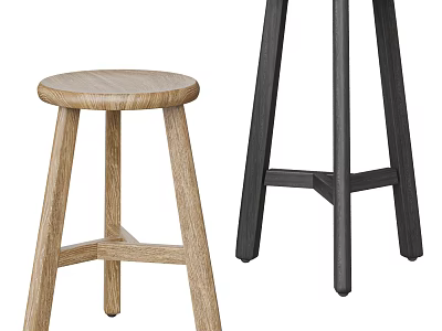Modern Minimalist Light Wood And Dark Black Wooden Bar Stools With Crossed Legs Design 3d model
