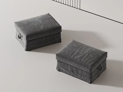 Two Gray Velvet Storage Ottoman Benches with Lid Handles and Upholstered Design 3d model