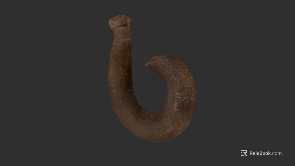 Artisan Made Brown Curved Hook Shaped Sculpture Carving With Textured Surface 3d model 