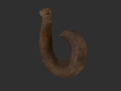 Artisan Made Brown Curved Hook Shaped Sculpture Carving With Textured Surface 3d model