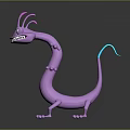 Cartoon Purple Fantasy Creature With Pink Crests Green Eyes Long Slender Body And Outstretched Limbs