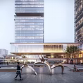 Modern Urban Commercial Plaza With High Rise Buildings Open Space And Pedestrian Areas