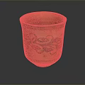 Orange Handcrafted Ceramic Cup With Floral Patterns For Daily Household Use 3d model