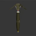 Military Bomb with Brown Body Yellow Tail and Deployed Fins Detailed Metal Structure