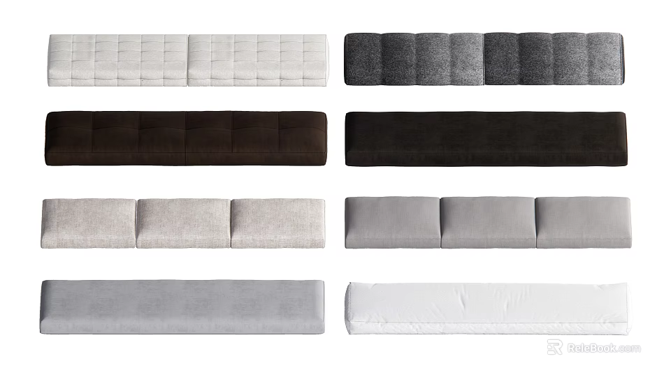 Various Color Textured Long Sofa Back Cushions And Bench Pads 3d model