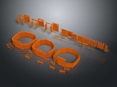 Modern Orange Modular Furniture Design With Circular And Linear Structural Elements For Home Interior 3d model