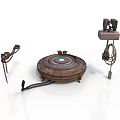 Vintage Mechanical Components With Round Base Metal Chain And Lamp Holder