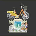 Orange Bicycle Decorative Model with Liverpool Cityscape Ferris Wheel and Children Figures