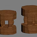 Two Modern Dark Wooden Hexagonal Stools With Layered Base Structure Design