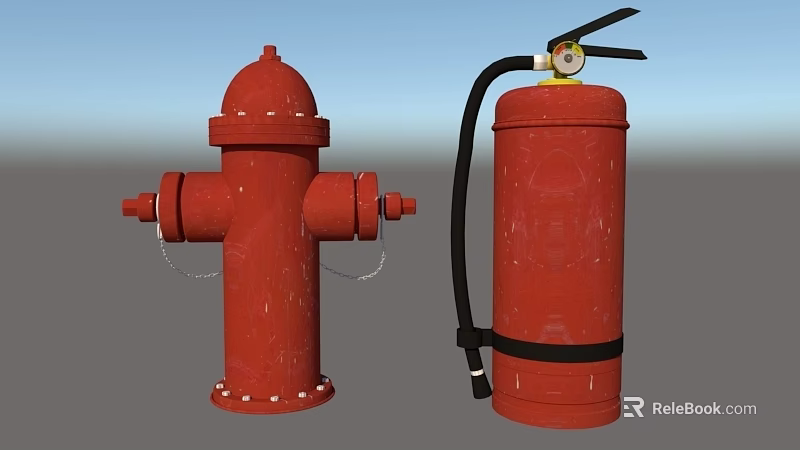 Red Fire Safety Equipment With Hydrant And Extinguisher For Emergency Use 3d model 