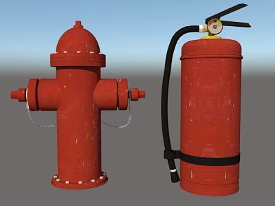 Red Fire Safety Equipment With Hydrant And Extinguisher For Emergency Use 3d model