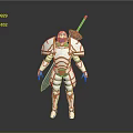 Mythical Golden And White Armored Warrior Holding Long Sword In Standing Stance