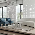 Office lounge area sofa coffee table single person sofa modeling wall 3d model