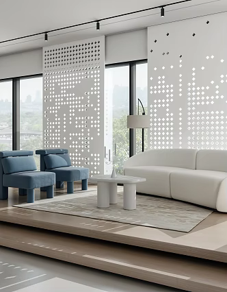 Office lounge area sofa coffee table single person sofa modeling wall 3d model