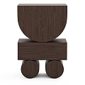 Dark Brown Wooden Side Table Featuring Geometric Stacked Design And Natural Wood Texture