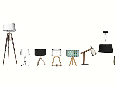 Modern Assorted Lamp Combination With Floor Table And Pendant Lamps In Diverse Styles 3d model