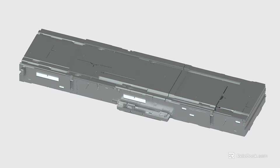 Gray Elongated Industrial Metal Component With Grooves Partitions And Mechanical Structure 3d model 