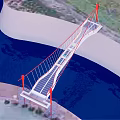 Modern Spiral Bridge With Red Supports And White Deck Under Blue Sky