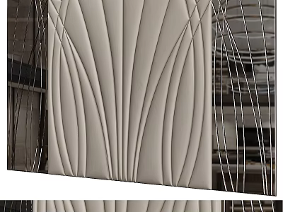 Beige Wavy Textured Wall Decor With Silver Metal Lines And Glass Reflection 3d model