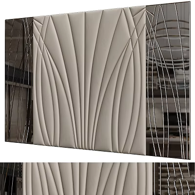 Beige Wavy Textured Wall Decor With Silver Metal Lines And Glass Reflection 3d model